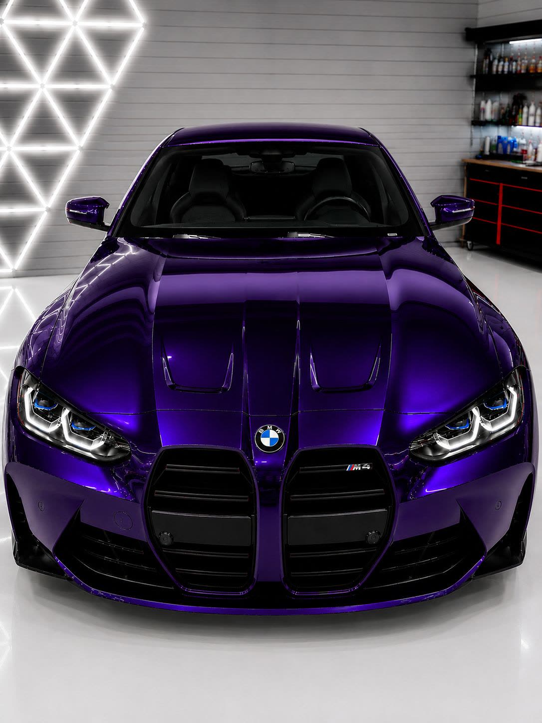 BMW M4 wrapped in purple chrome vinyl